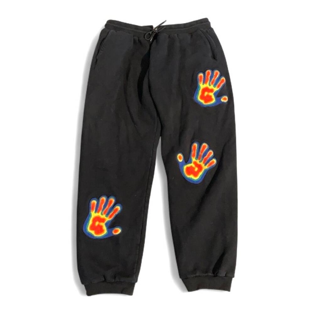 Emrzzz Thermal Handprint Sweatpants Black Multi Embroidered Unisex XL